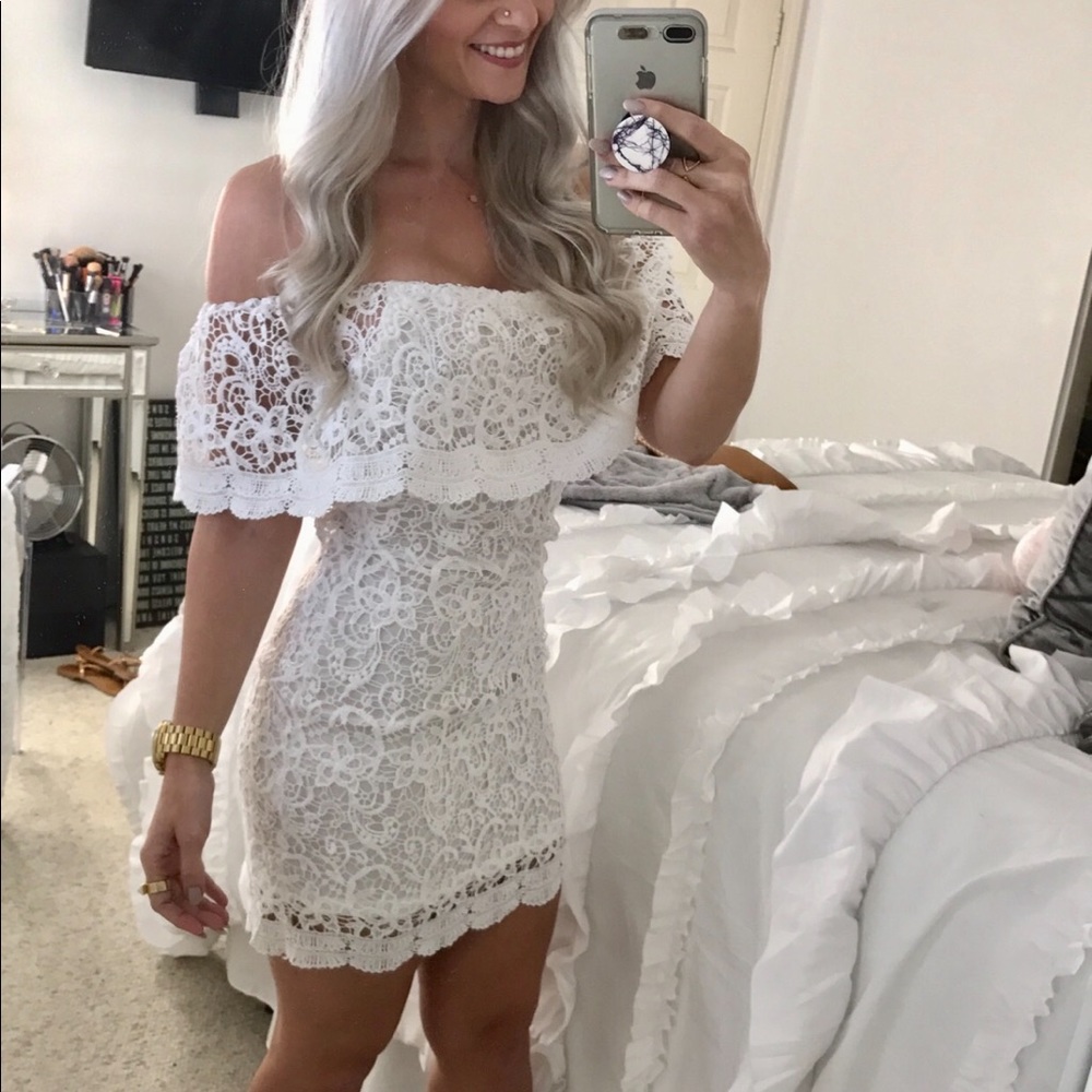 MAJOR CLOSET SALE. MORE ITEMS TO COME. Lace off shoulder dress.
